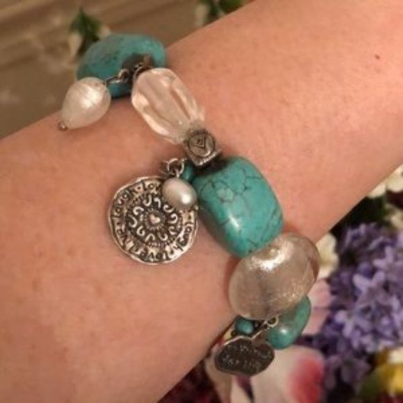 𝅺Silpada 2011 Conference 925 Silver Pearl Turquoise Girfriends Stretch bracelet - Picture 7 of 7